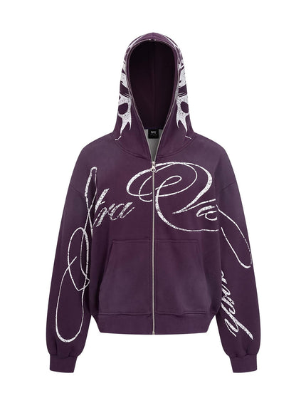 Flame letter zip hoodie | High street streetwear jacket | Unisex loose fit hoodie | Trendy flame print sweatshirt | Casual zip-up hoodie black | Purple streetwear hoodie