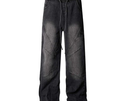 High Street  Washed Distressed Pleated Reverse Denim Pants Unisex Loose Wide Leg Straight Trousers