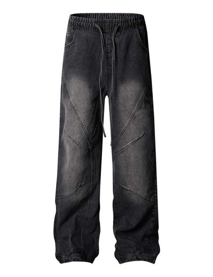 High Street  Washed Distressed Pleated Reverse Denim Pants Unisex Loose Wide Leg Straight Trousers