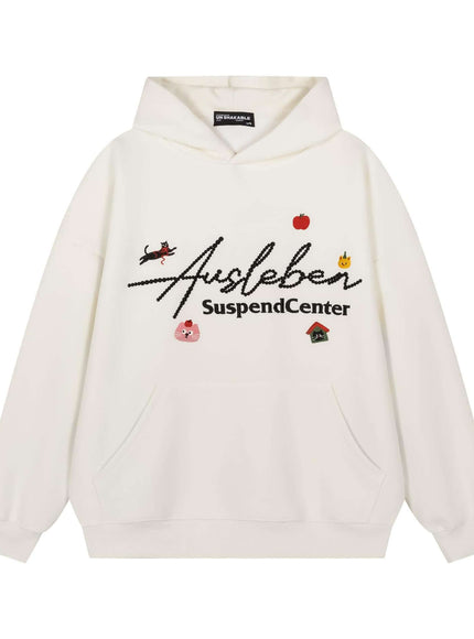 Back view of Black embroidered cat hooded sweatshirt by Grozavu