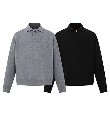 Casual Ribbed Half-Zip Sweater in grey and black, perfect for winter layering and modern casual style.