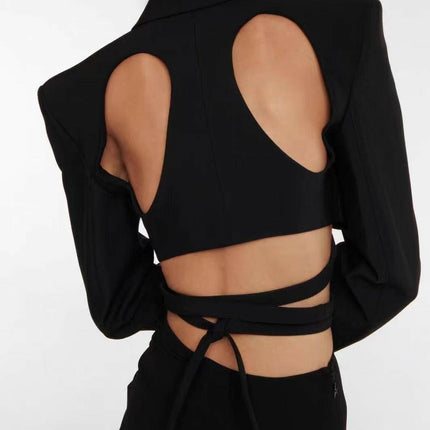 Grozavu's Spicy Girl Cutout Backless Waist Suit Coat: High-Grade Modern Streetwear at €60.99