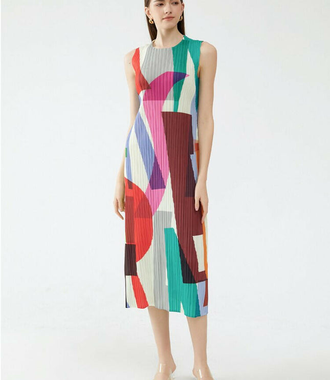 Grozavu Sleeveless Square Print Vest Dress: Chic Summer Fashion for Women