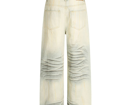 Vintage Blue Cat-Scratch Pattern Loose Fit Unisex Denim Pants