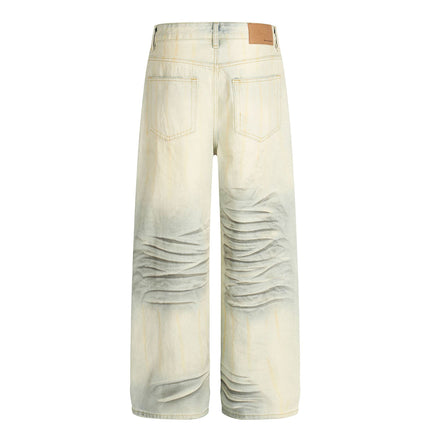 Vintage Blaue Katzenkratzmuster Lockere Passform Unisex Denim-Hose