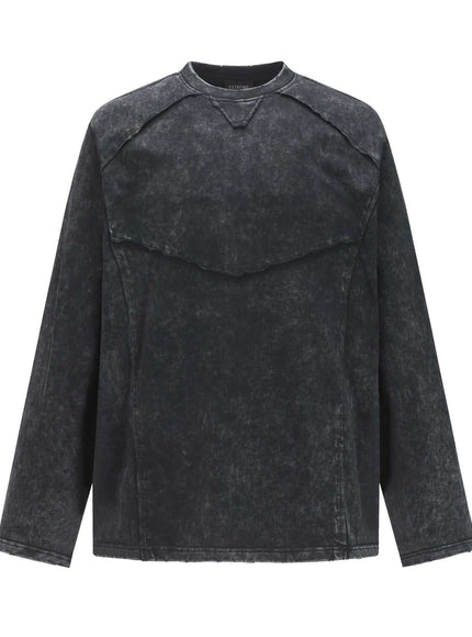 Model wearing Gray washed fringed deconstructive functional hoodie by Grozavu