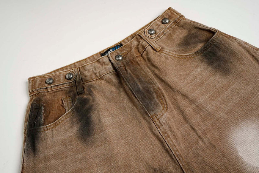 Washed Tie-Dye Distressed Denim Pants Loose Wide-Leg Straight Long Pants