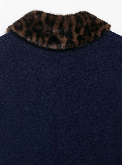 Back side view of Animal Print Collar Knitted Jacket by Grozavu brand streetwear