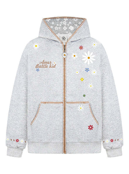 Back view of Apricot floral embroidery hooded sweatshirt by Grozavu