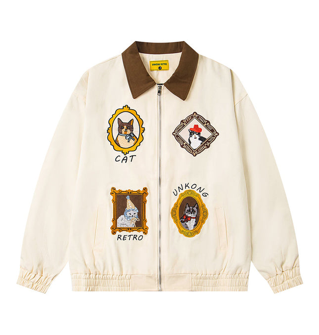 Chinoiserie Cat Patch Jacket– Loose Fit
