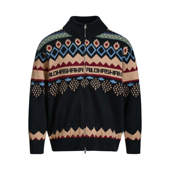 Cardigan en tricot Fair Isle rétro – Coupe ample