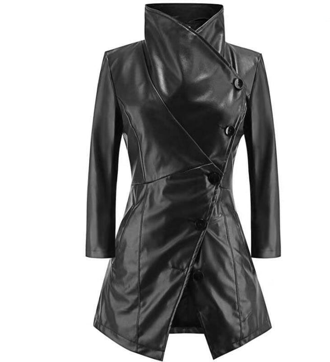 Chic Grozavu Coat: Women's Medium-Length with Large Lapel