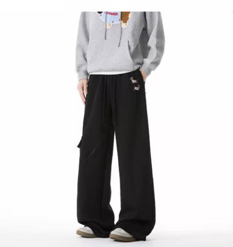 Pantalons de survêtement brodés pour chien Style Homme rétro à poches multiples Pantalons décontractés polyvalents à cordon de serrage amples et athlétiques de rue