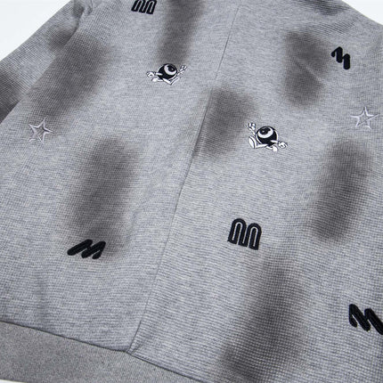 Sudadera con capucha con cremallera bordada de letras desgastadas – Corte holgado