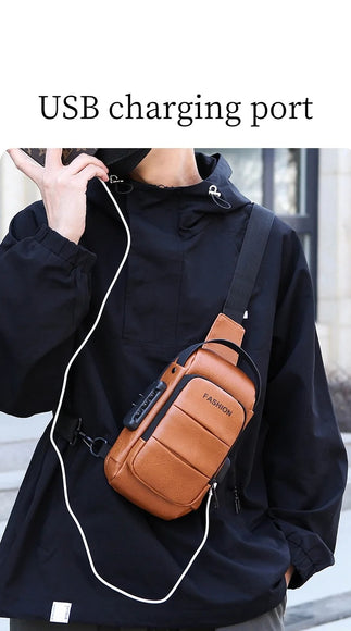 Herren Rucksack mit USB-Ladefunktion Schulter Brusttasche