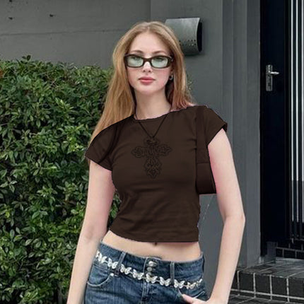 Camiseta Cortada con Estampado Cruzado - Ajuste Slim