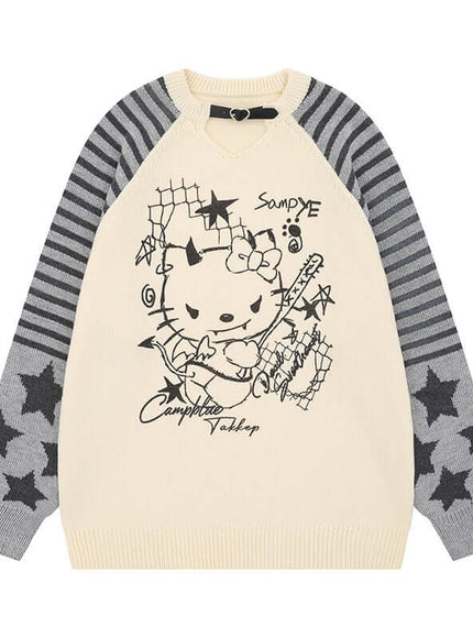 Front view of Lightweight V Neck Sweater - Grozavu brand streetwear