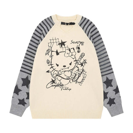 Front view of Lightweight V Neck Sweater - Grozavu brand streetwear