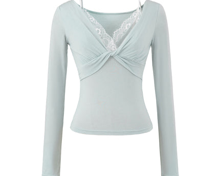 Tricou cu mâneci lungi din dantelă răsucită pentru femei