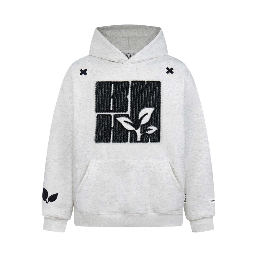 Front view of Cross Shaped Embroidered Hooded Sweatshirt - Grozavu brand streetwear
