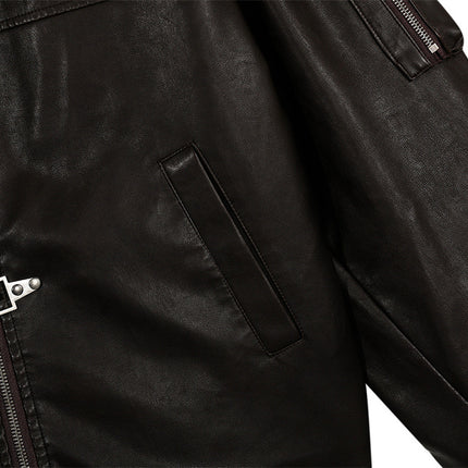 Retro Cotton Coat with PU Leather Patchwork – Loose Fit