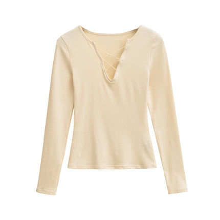 Strap V-Neck Slim Fit Long Sleeve Top – Sweet & Spicy Chic