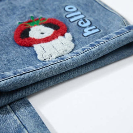 Pantalons en denim de collège avec patch de dessin animé