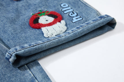 Embroidered College Style Cartoon Patch Denim Pants