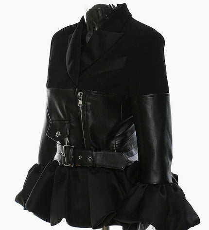 Grozavu's Flounce Notched Jacket: Sleek Pu Leather for Winter Chic