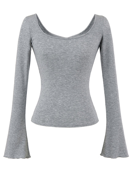 T-shirt élastique à manches longues à rayures avec encolure en U ajusté