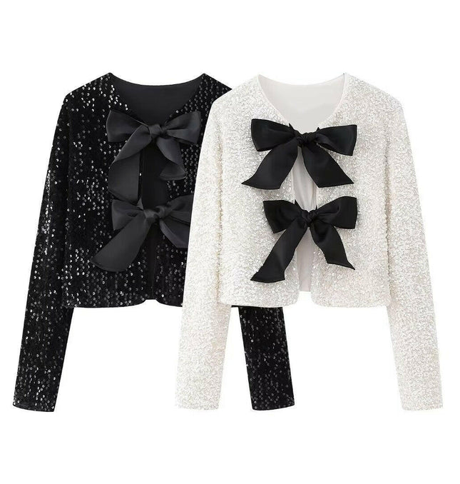 Grozavu's Elegant Sequined Crop Top: Add Sparkle with a Stylish Bow Tie at €30.99