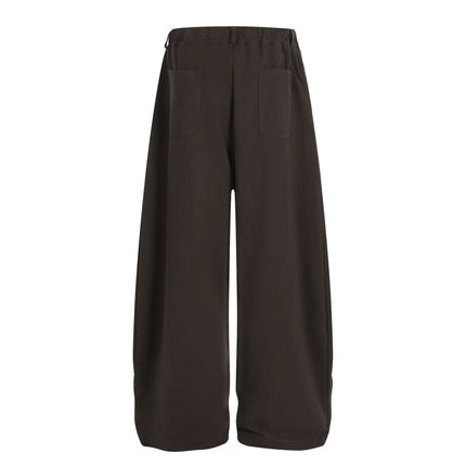 Solid Knife Pants - Loose Fit in dark brown with wide-leg design and adjustable drawstring for comfort.