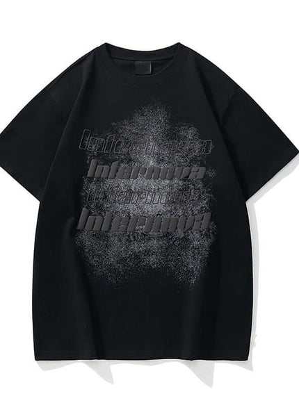 Model wearing Black short sleeve t-shirt half by Grozavu