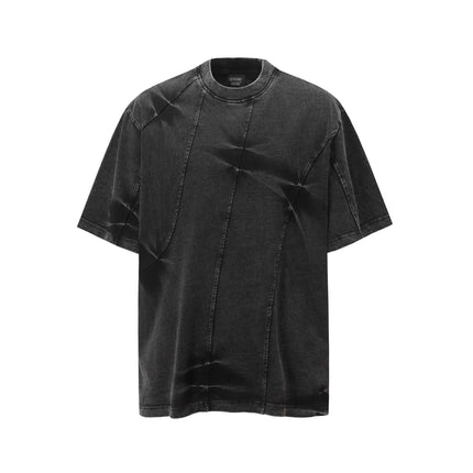 Retro Tie-Dye Spliced T-Shirt – Loose Fit in black denim with a relaxed, premium style.