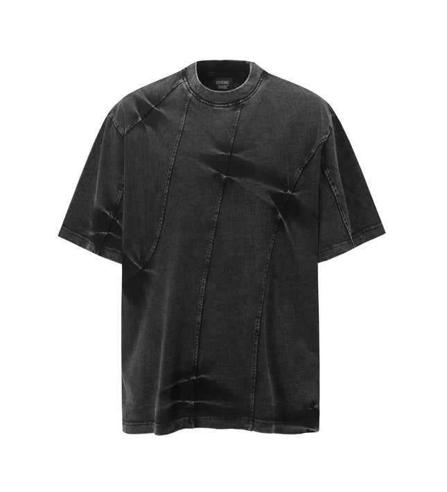 Retro Tie-Dye Spliced T-Shirt – Loose Fit in black denim with a relaxed, premium style.