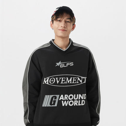 Waterproof Sports V-Neck Long Sleeve Shirt Black White