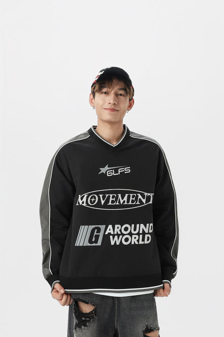 Camisa de Manga Larga con Cuello en V Deportiva Impermeable Negra Blanca