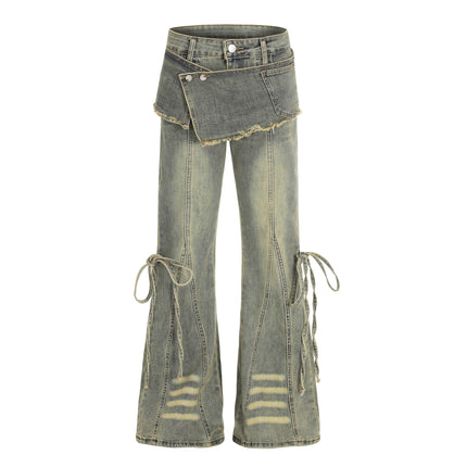 Women's Urban Edgy Casual Pants with Denim Decorative