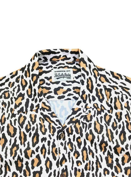 Model wearing Red leopard print classic leopard lapel shirts by Grozavu