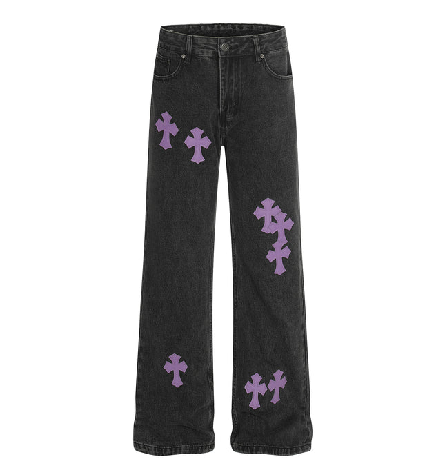 Retro Cross Flared Denim Pants – Slim Fit