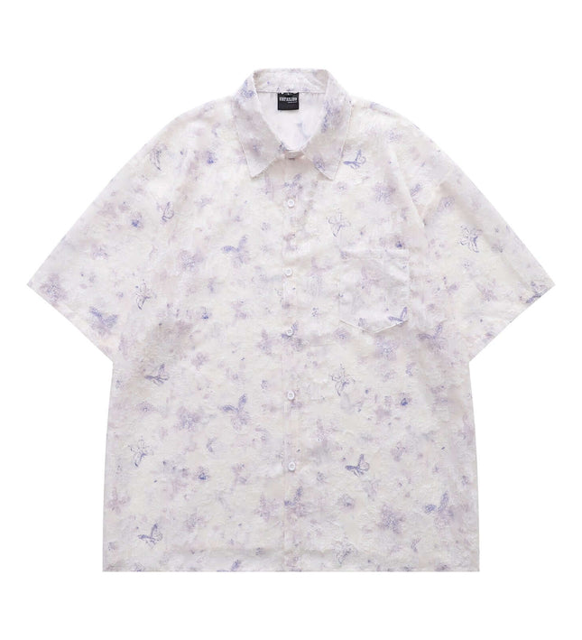 Butterfly Jacquard All-Over Print Short-Sleeve Shirt for Men and Women
