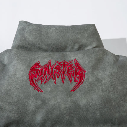 Leather Jacket Flame Embroidered Cotton Jacket For Men