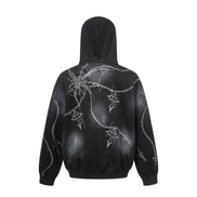 Distressed chain cross hoodie | Streetwear pullover hoodie | Unisex loose fit hoodie | Trendy cross print sweatshirt | Casual street style hoodie | Black and red hoodie