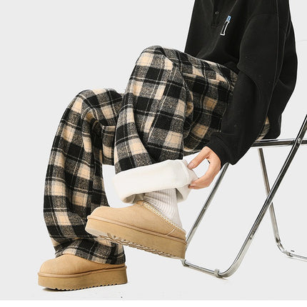 Pantalons longs vintage de sport décontractés en style d'hiver, doublés en polaire, chauds et amples