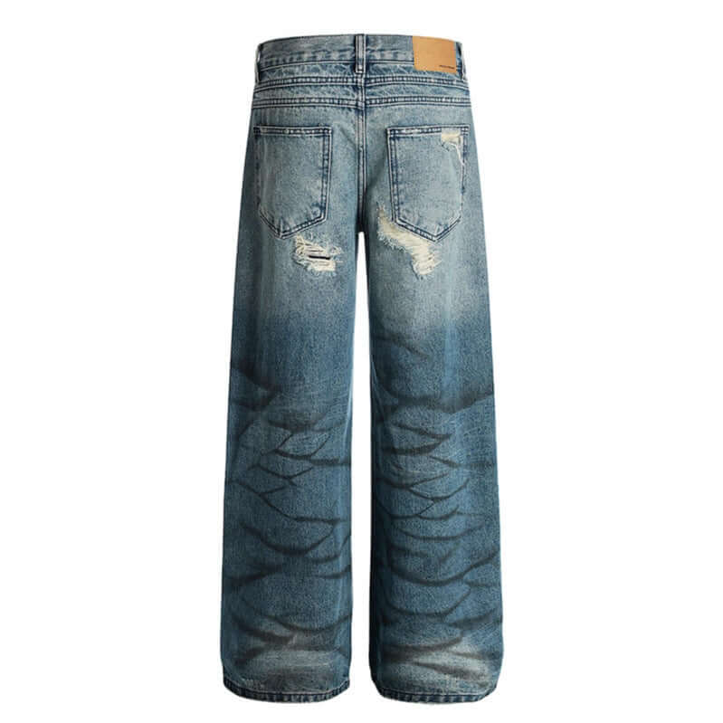 Blue washed blue ripped jeans with Grozavu logo