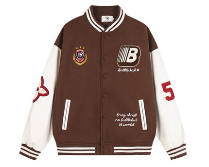 Giacca da baseball in patchwork di manica in PU pelle stile urbano