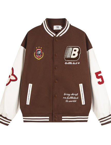 Chaqueta de béisbol de parcheo de manga de cuero PU estilo urbano