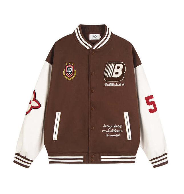 Jachetă de baseball din piele cu mâneci patchwork