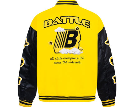 Street Style PU Leather Sleeve Patchwork Baseball Jacket