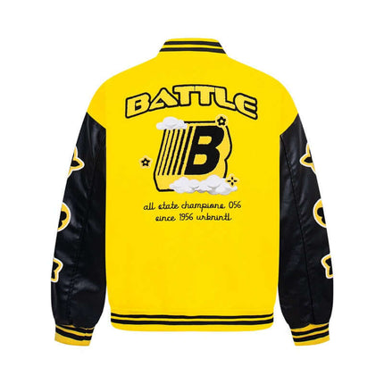 Veste de baseball en patchwork avec manches en cuir